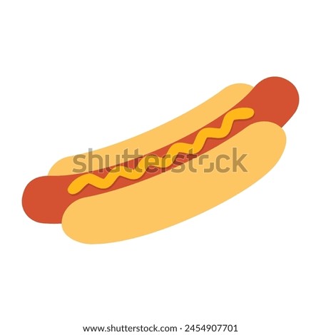 hot dog with mustard isolated, flat vector illustration, fast food for poster, menus, brochure, web design