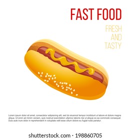 Hot Dog with mustard  isolated on white background