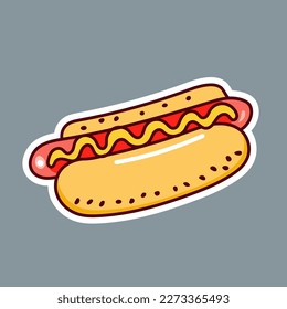 Hot Dog with Mustard and Ketchup Hand Drawn Sticker Free Vector