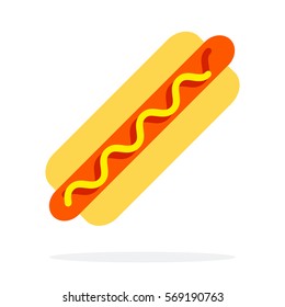 Hot dog with mustard and ketchup top view vector flat material design isolated on white