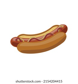 Perro caliente con mostaza e ilustración vectorial de ketchup aislado en fondo blanco	
