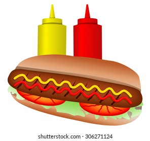hot dog with mustard and source 