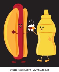 Hot Dog and Mustard, vector, best friends high five