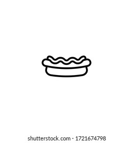 Hot dog with mustard vector icon in linear, outline icon isolated on white background