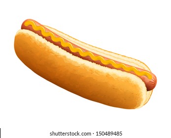 Hot dog with mustard. Vector illustration.