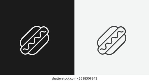Hot Dog with Mustard Wiggles on Black and White Backgrounds, Representing Fast Food or Snack