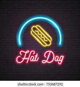 Hot Dog Neon Light Sausage Symbol Flat Isolated Graphic Vector