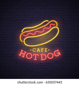 Hot Dog neon sign. Neon sign, bright signboard, light banner. 