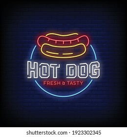 Hot Dog Neon Signs Style Text Vector