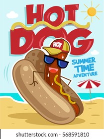 Hot Dog on the Beach Vector illustration