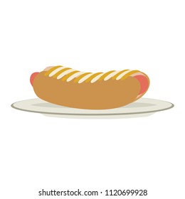 Hot dog on dish