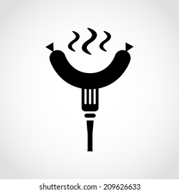 Hot dog on a fork Icon Isolated on White Background