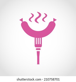 Hot dog on a fork Icon Isolated on White Background