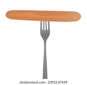 Hot dog on fork. vector illustration