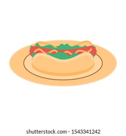 Hot dog on a plate. Fast food menu. Concept illustration