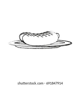 hot dog on plate kitchenware bun and sausage and mustard