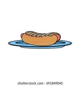 hot dog on plate kitchenware bun and sausage and mustard