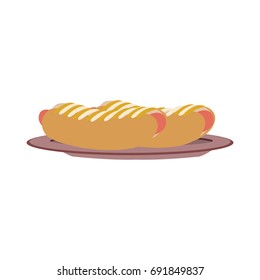 hot dog on plate kitchenware bun and sausage and mustard