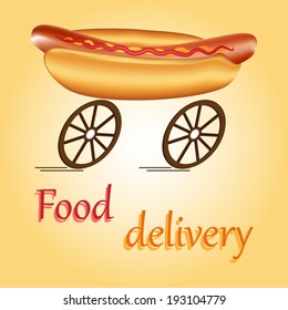 Hot dog on wheels as idea of fast food delivery