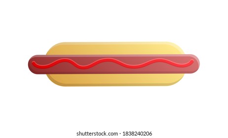 hot dog on white background, vector illustration. bun with sausage, ketchup. favorite snack. lunch time. hearty fast food instead of soup and a full meal.