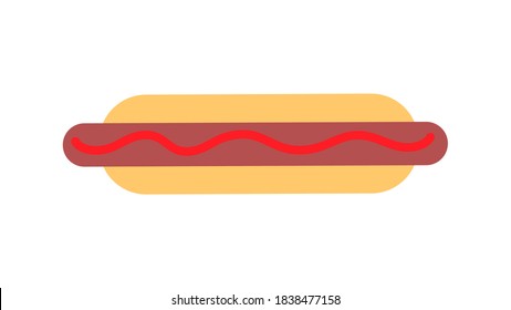 hot dog on white background, vector illustration. bun with sausage, ketchup, mustard. hearty filling, a harmful dish. fast food snack. harm to health and body. fatty food.
