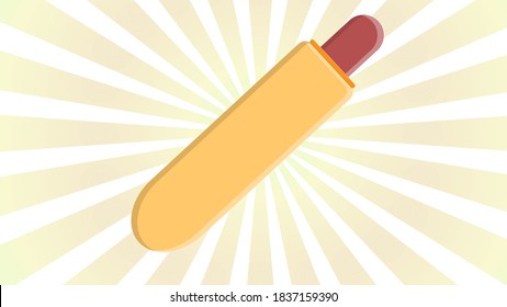 hot dog on white and pink, retro background, vector illustration. vertical bun with a hole, inside a sausage. french hot dog, fast food food from a food truck. junk food.