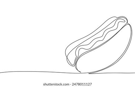 Hot Dog one line continuous. Hot Dog line art. Hand drawn vector art.