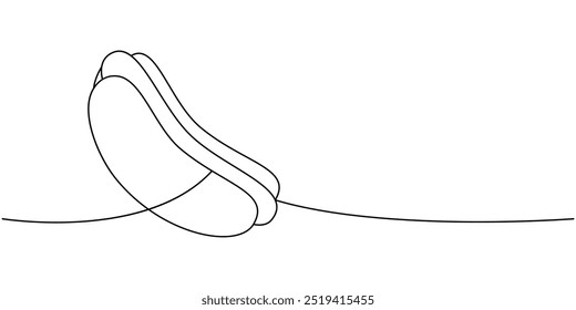 Hot dog one line continuous drawing. Street fast food. Vector linear illustration.