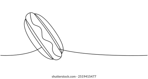 Hot dog una línea de dibujo continuo. Comida rápida callejera para llevar. Ilustración lineal de Vector.