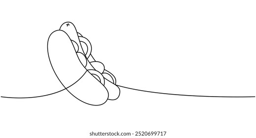 Hot Dog eine Zeile durchgehende Zeichnung. Snack zum Mitnehmen. Lineare Vektorgrafik.