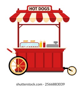 Hot Dog Outdoor Street Market Fair Kiosk Color Illustration Vector Icon