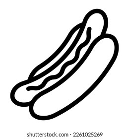 Hot dog outline icon. Bun with sausage line symbol vector illustration.
