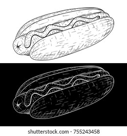 Hot dog. Outline sketch. Vector illustration