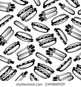 Hot dog pattern background set. Collection icon hot-dog. Vector