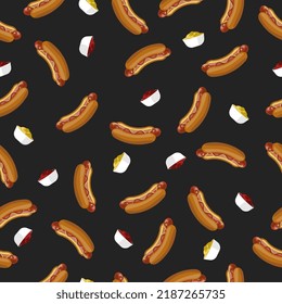 Hot Dog Pattern On Blackbackground