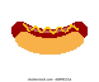 Hot dog pixel art. Fastfood pixelated. Fast food isolated
