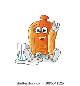 hot dog playing video games vector. cartoon character