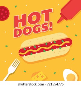 Hot Dog Poster. Vector Illustration.
