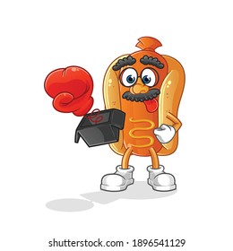 hot dog prank with glove in box cartoon. cartoon mascot vector