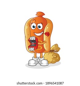 Hot Dog schlagen und halten Ring Charakter. Cartoon-Maskottvektor