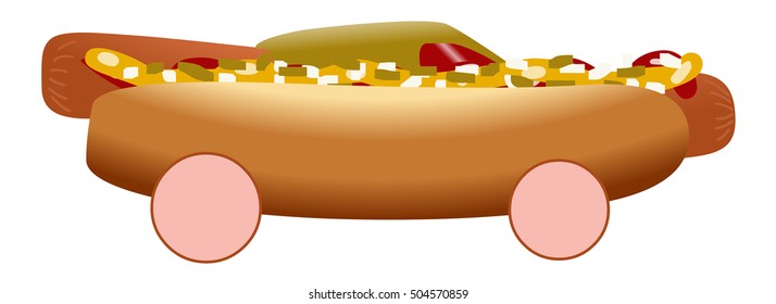 Hot dog racing car metaphor isolated illustration