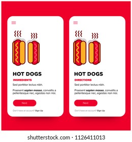 Hot Dog Recipe App UX UI Design For Smart Phone Screens