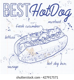 hot dog recipe on a notebook page