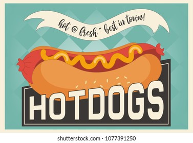Hot dog retro poster. Vector illustration.