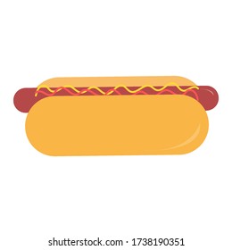 Hot Dog ist flach mit Senf und Ketschup. Vector isolierte Abbildung.
