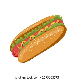 hot dog with salad and mustard sauce, hot sandwich with cheese sauce