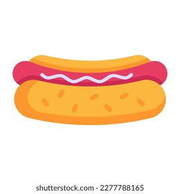 A hot dog sandwich in flat icon