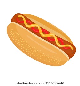Hot dog sandwich. Vector illustration in cartoon style.