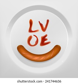 Hot dog with sauce wording,Vector idea concept