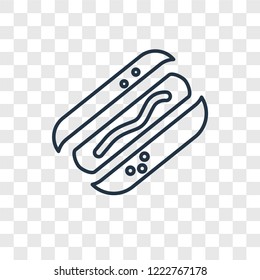Hot dog sausage in bread concept vector linear icon isolated on transparent background, Hot dog sausage in bread concept transparency concept in outline style